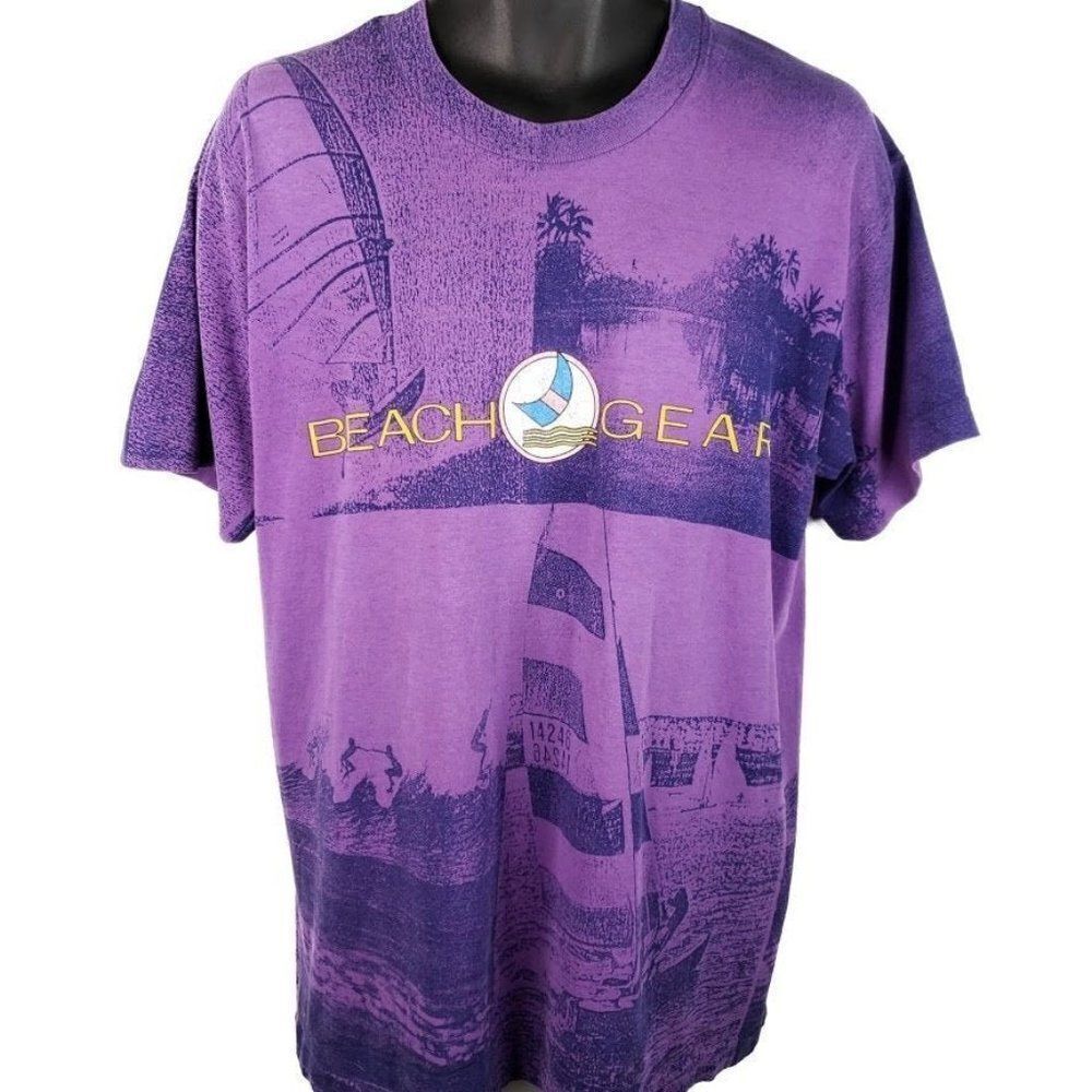 Beach Gear Surfer T Shirt Vintage 80s Sailing Windsurfing All Over Print Mens